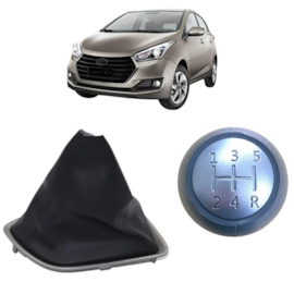 Coifa Câmbio HB20 2012 a 2019 Napa Preto Aro Cinza Bola Preto Lente Cromo