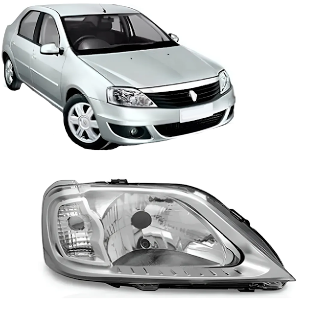 Farol LOGAN 2007 até 2010 cromado direito Farol LOGAN 2007 até 2010 cromado direito