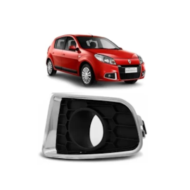 Grade Farol Milha SANDERO 12 a 14 C Furo Aro Cromado Esquerd Grade Farol Milha SANDERO 12 a 14 C Furo Aro Cromado Esquerd