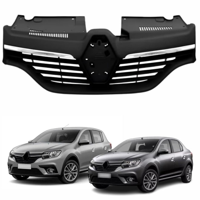 Grade Radiador SANDERO LOGAN 14a19 Pret Friso Crom C Emblema Grade Radiador SANDERO LOGAN 14a19 Pret Friso Crom C Emblema