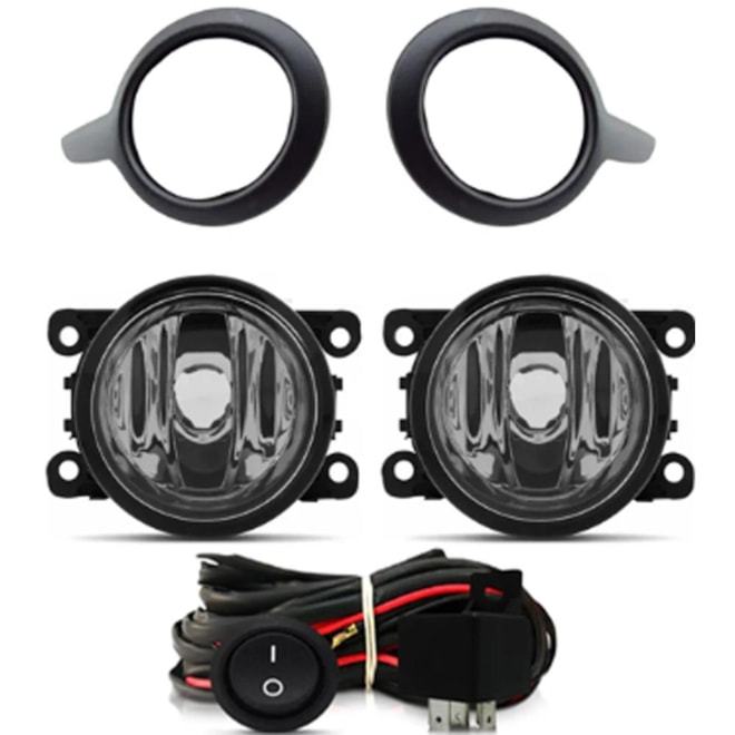 Kit Farol Milha 208 2013 a 2016 Aro Preto Brilhante Chicote Botão Universal