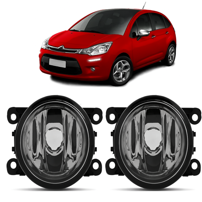 Kit Farol Milha C3 2011 a 2021 Sem Lado (4 Orelhas) Sem Lâmpada