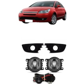 Kit Farol Milha C4 Pallas 2007 a 2014 Preto Com Lâmpada