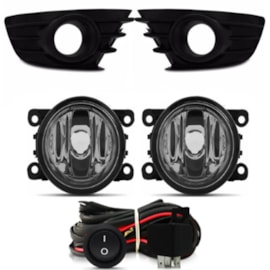 Kit Farol Milha C4 Pallas 2007 a 2014 Preto Com Lâmpada