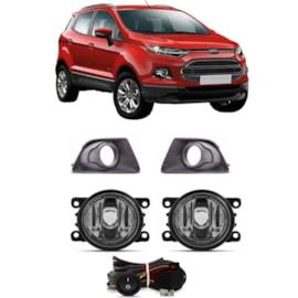 Kit Farol Milha ECOSPORT 2013 a 2017 Aro Cinza Freestly Chicote Botão Universal