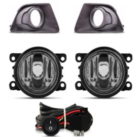 Kit Farol Milha ECOSPORT 2013 a 2017 Aro Cinza Freestly Chicote Botão Universal