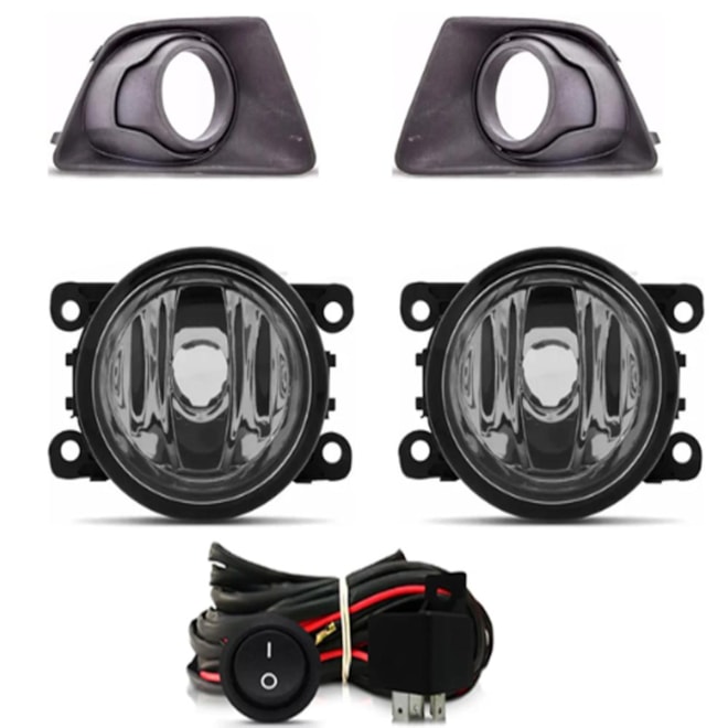 Kit Farol Milha ECOSPORT 2013 a 2017 Aro Cinza Freestly Chicote Botão Universal