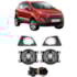 Kit Farol Milha ECOSPORT 2013 a 2017 Aro Cromado Chicote Botão Universal