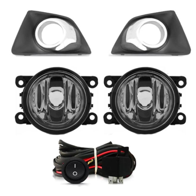 Kit Farol Milha ECOSPORT 2013 a 2017 Aro Cromado Chicote Botão Universal