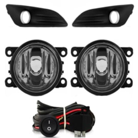 Kit Farol Milha FIESTA 2014 a 2017 Aro Cinza Chicote Botão Universal