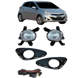 Kit Farol Milha HB20 2016 a 2019 Aro Cromado Chicote Botão Universal