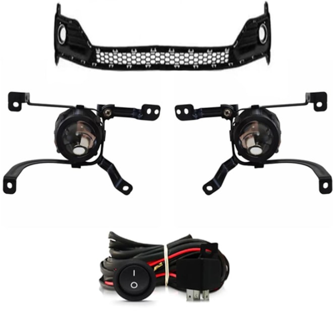 Kit Farol Milha HB20 2016 a 2019 Aro Cromado Chicote Botão Universal