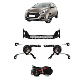 Kit Farol Milha Hb20 2016 a 2019 Aro Cromado Com Lâmpada