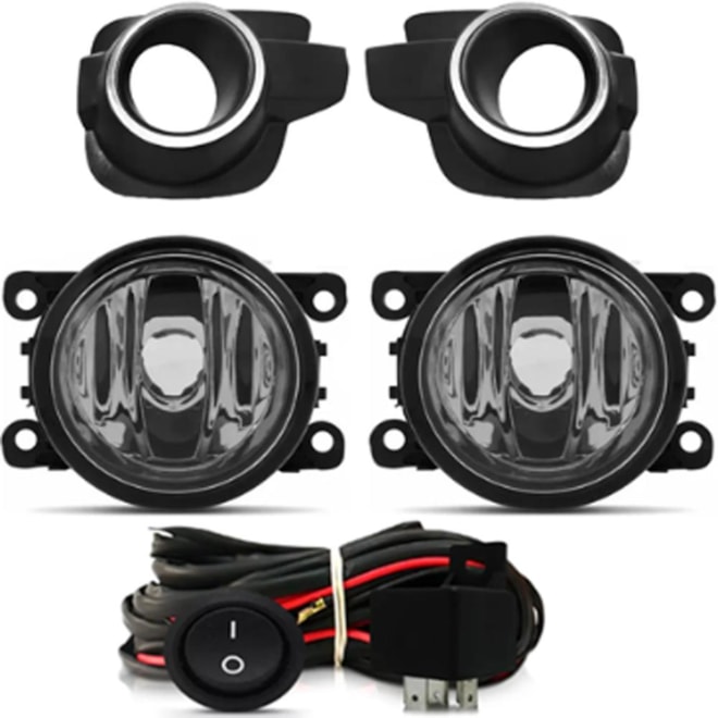 Kit Farol Milha KWID 2017 a 2022 Aro Cromado Chicote Botão Universal