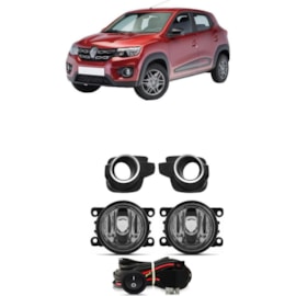 Kit Farol Milha Kwid 2017 a 2022 Aro Cromado Com Lâmpada
