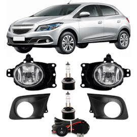 Kit Farol Milha ONIX PRISMA 2012 a 2016 Friso Cromado Com Lâmpada