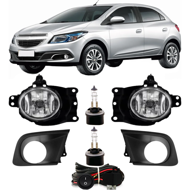 Kit Farol Milha ONIX PRISMA 2012 a 2016 Friso Cromado Com Lâmpada