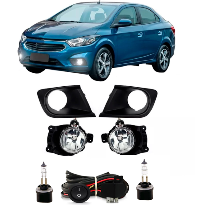 Kit Farol Milha ONIX PRISMA 2017 a 2020 Preto Com Lâmpada