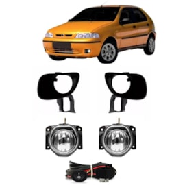 Kit Farol Milha PALIO 2001 a 2003 Preto Chicote Botão Universal
