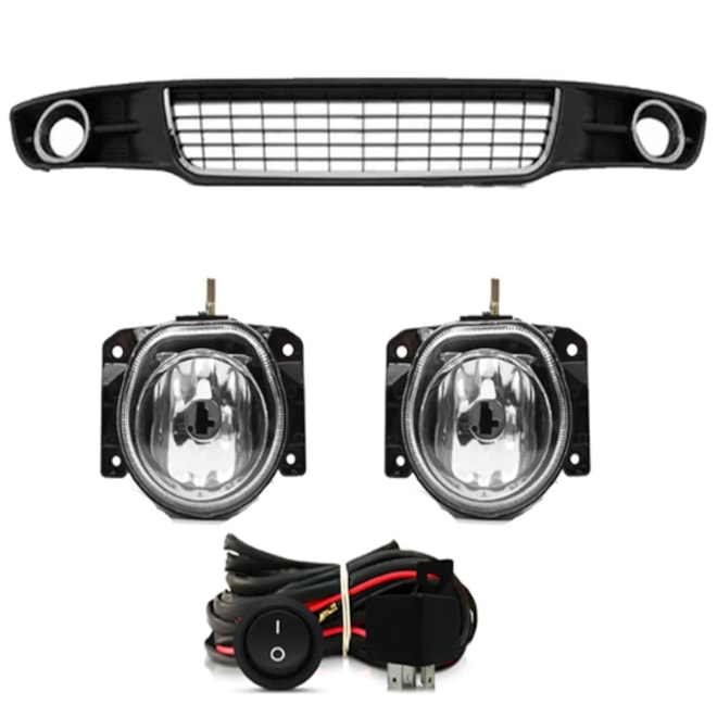 Kit Farol Milha PALIO 2010 a 2012 Friso Aro Cromado Chicote Botão Universal