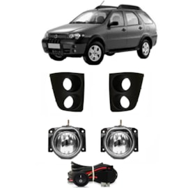 Kit Farol Milha Palio Adventure Strada 2005 a 2008 Preto Com Lâmpada