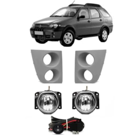 Kit Farol Milha Palio Adventure Strada 2005 a 2008 Primer Com Lâmpada