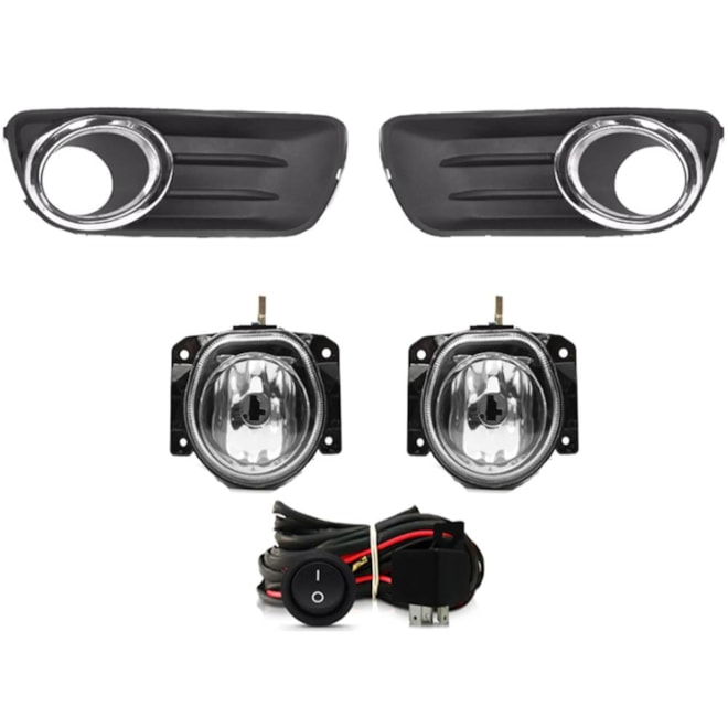 Kit Farol Milha PALIO WAY 2009 a 2014 Cinza Aro Cromado Chicote Botão Universal