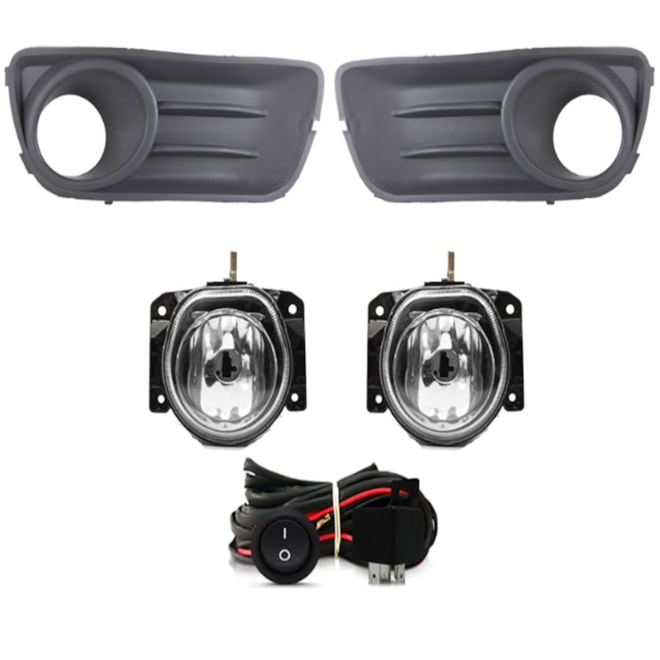 Kit Farol Milha PALIO WAY 2009 a 2014 Cinza Chicote Botão Universal