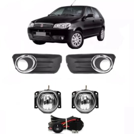 Kit Farol Milha Palio Way 2014 a 2016 Aro Cromado Com Lâmpada