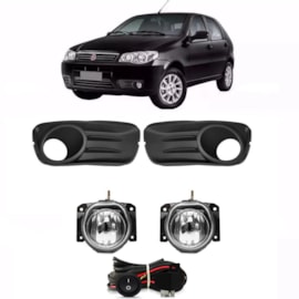 Kit Farol Milha Palio Way 2014 a 2016 Preto Com Lâmpada