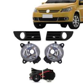 Kit Farol Milha Polo Hatch Sedan 2007 a 2011 Preto Com Lâmpada