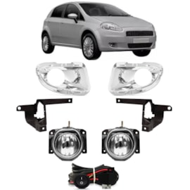 Kit Farol Milha Punto 2007 a 2012 Cromado Com Lâmpada