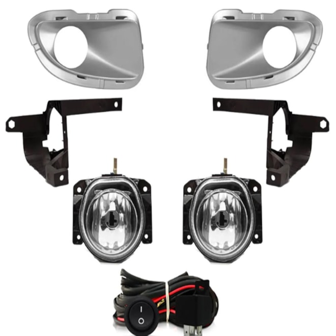Kit Farol Milha PUNTO 2007 a 2012 PRATA Chicote Botão Universal Kit Farol Milha PUNTO 2007 a 2012 PRATA Chicote Botão Universal