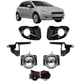 Kit Farol Milha PUNTO 2007 a 2012 Preto Chicote Botão UNIVeRSSAL