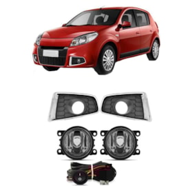 Kit Farol Milha Sandero 2009 a 2014 Aro Cromado Com Lâmpada