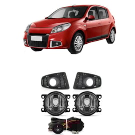 Kit Farol Milha Sandero 2009 a 2014 Preto Com Lâmpada