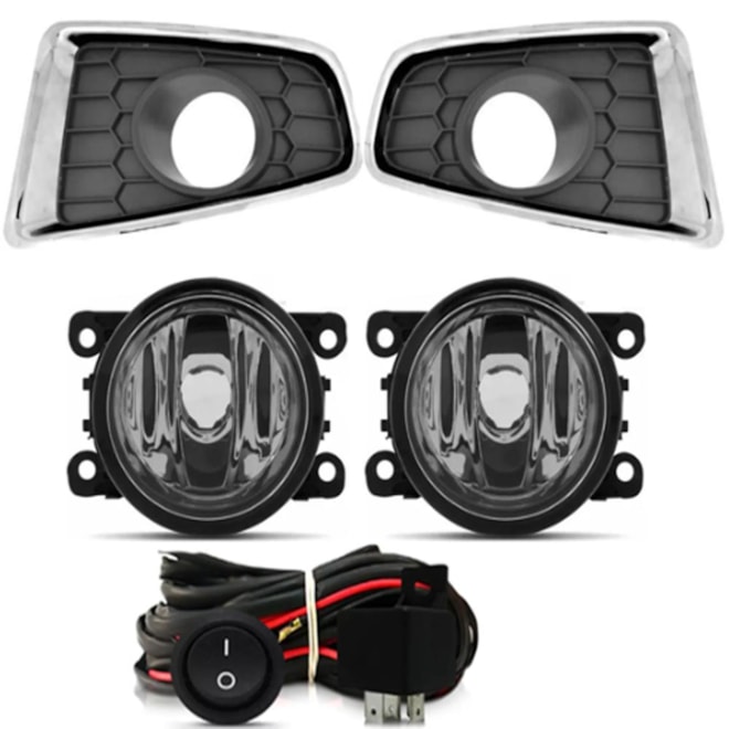 Kit Farol Milha SANDERO 2012 a 2014 Aro Cromado Chicote Botão Universal