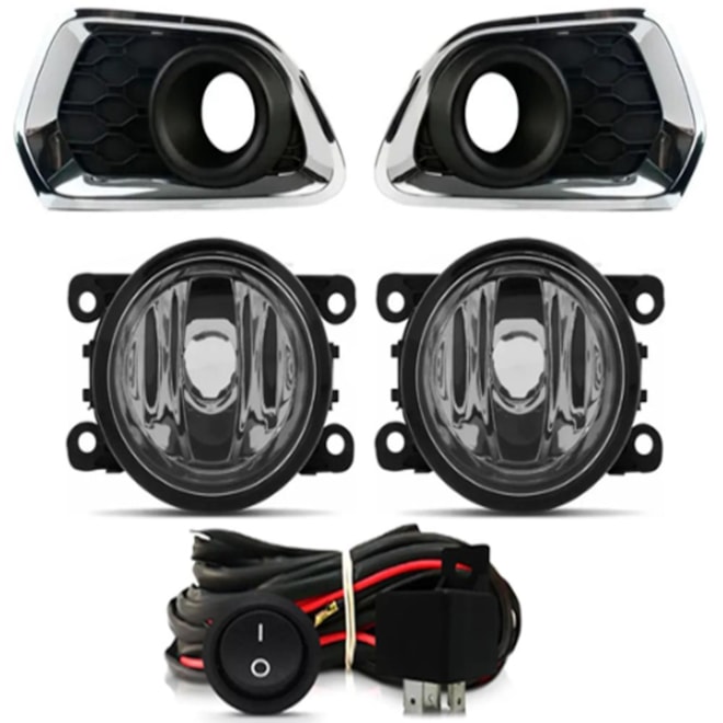 Kit Farol Milha SANDERO 2015 a 2019 Aro Cromado Chicote Botão Universal