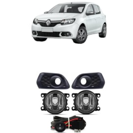 Kit Farol Milha Sandero 2015 a 2019 Preto Com Lâmpada Kit Farol Milha Sandero 2015 a 2019 Preto Com Lâmpada
