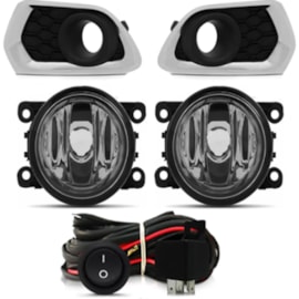 Kit Farol Milha SANDERO 2020 a 2024 Aro Cromado Chicote Botão Universal