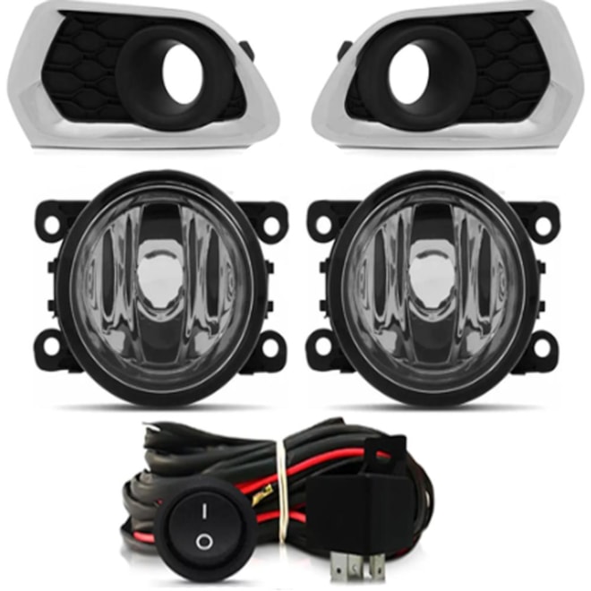 Kit Farol Milha SANDERO 2020 a 2024 Aro Cromado Chicote Botão Universal