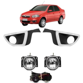 Kit Farol Milha SIENA EL 2013 a 2016 Aro Cromado Com Lâmpada