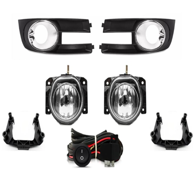 Kit Farol Milha STILO 2007 a 2011 Aro Cromado Chicote Botão Universal