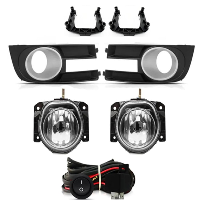 Kit Farol Milha STILO 2007 a 2011 Aro Prata Chicote Botão Universal Kit Farol Milha STILO 2007 a 2011 Aro Prata Chicote Botão Universal