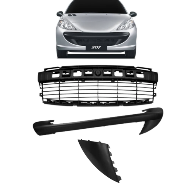 Kit Grade Peugeot 207 2009/2014 Sem Milha (Preta) 3 Peças Kit Grade Peugeot 207 2009/2014 Sem Milha (Preta) 3 Peças