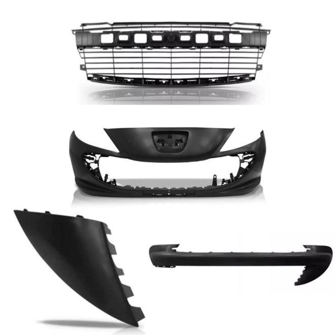 KIT PARACHOQUE PEUGEOT 207 09/14 S/M (4 PEÇAS) GRADE PRETA