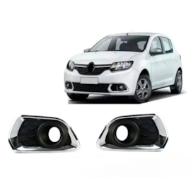 Par Grade Farol Milha SANDERO 16 a 19 C Furo Preto Aro Croma Par Grade Farol Milha SANDERO 16 a 19 C Furo Preto Aro Croma